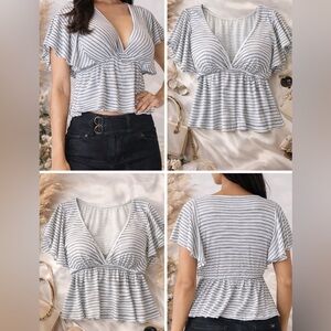 Striped V-Neck Ruffle Top